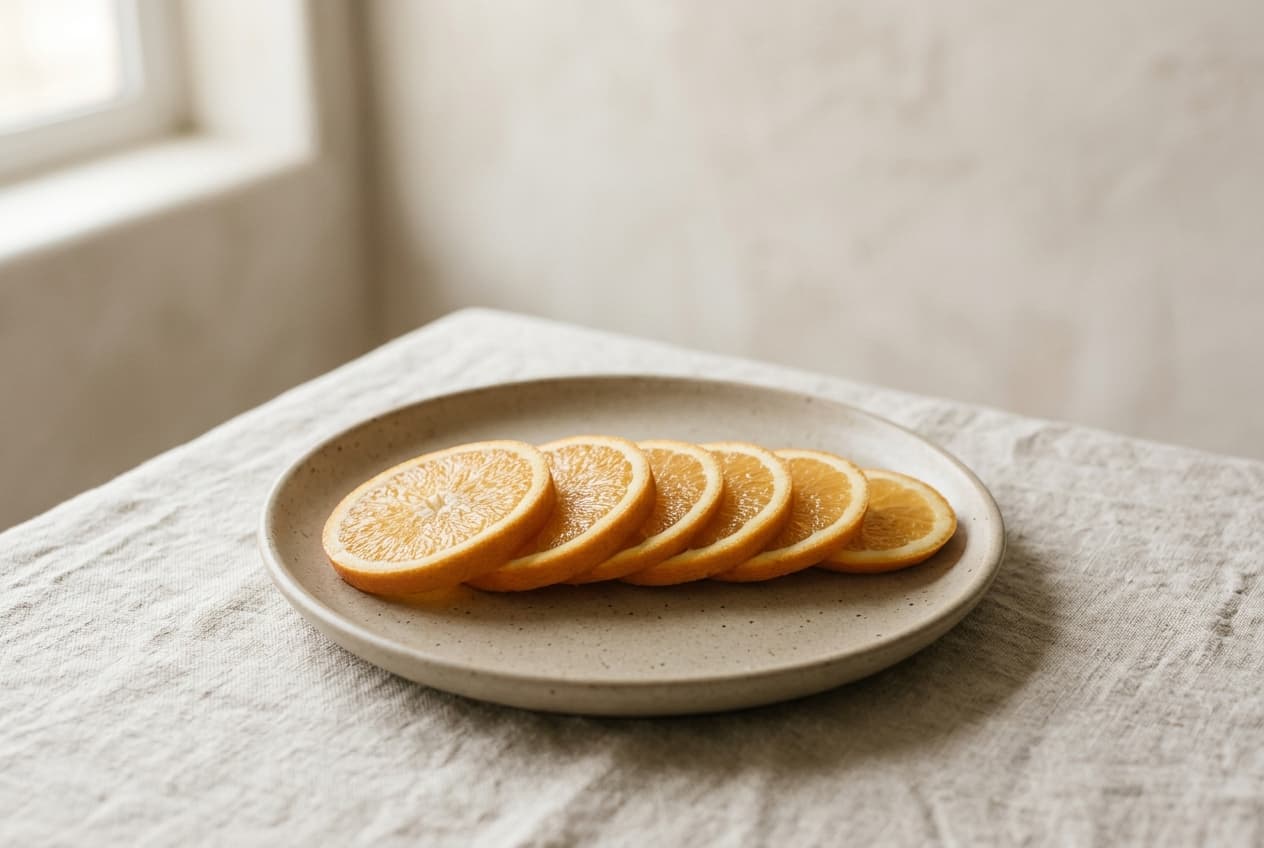 Orange slices arranged in a row