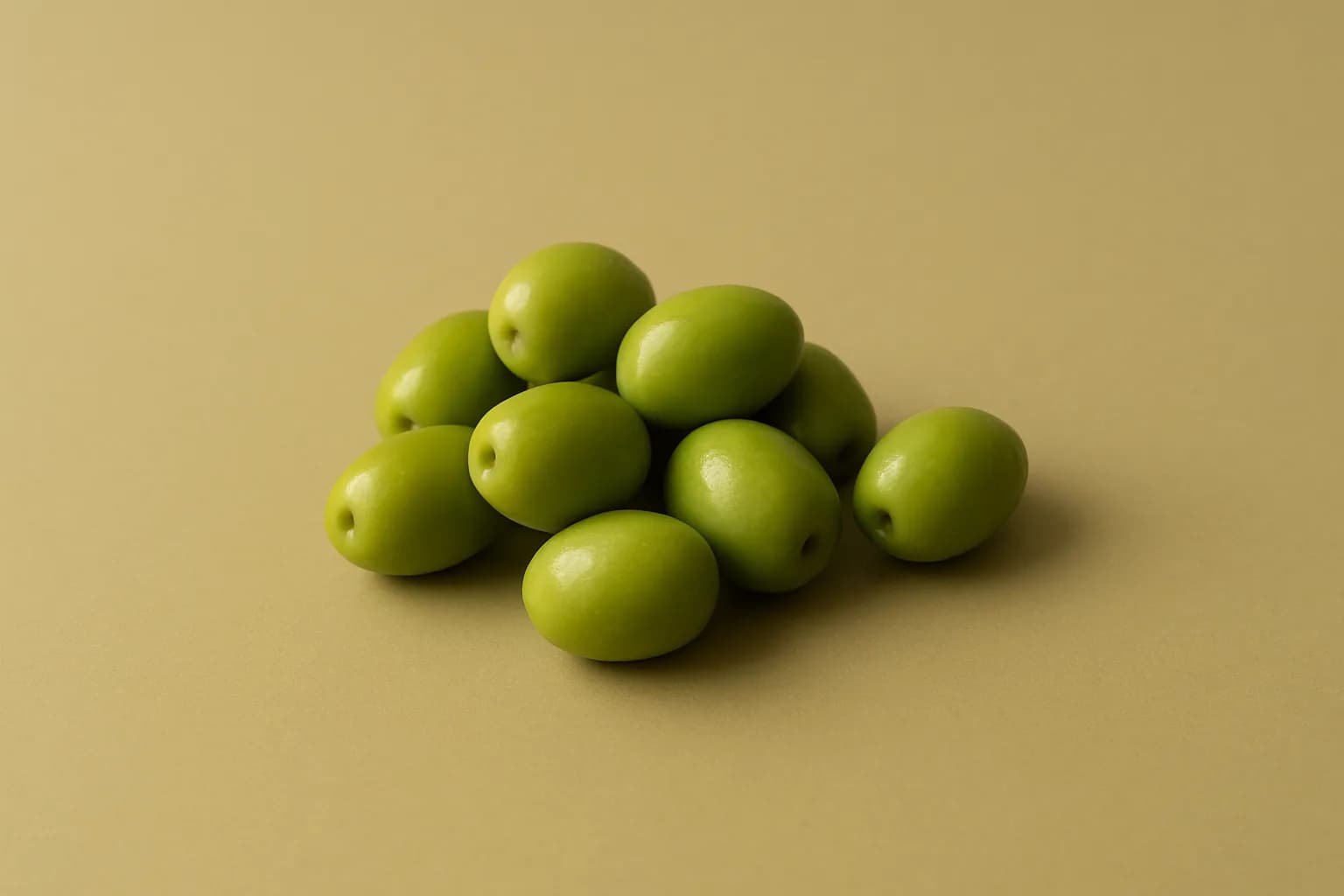 Green olives on a warm olive-toned background